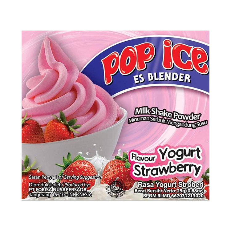 Pop Ice Yogurt Strawberry  Sachet 25 Gr Renceng 10 Pcs