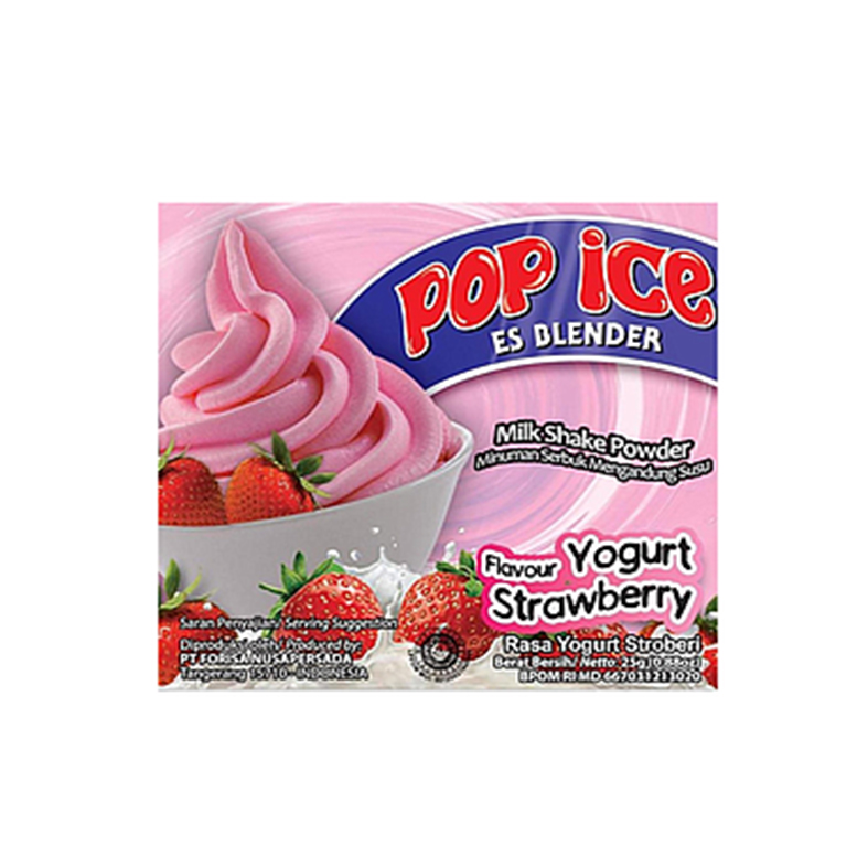 Pop Ice Yogurt Strawberry  Sachet 25 Gr Renceng 10 Pcs