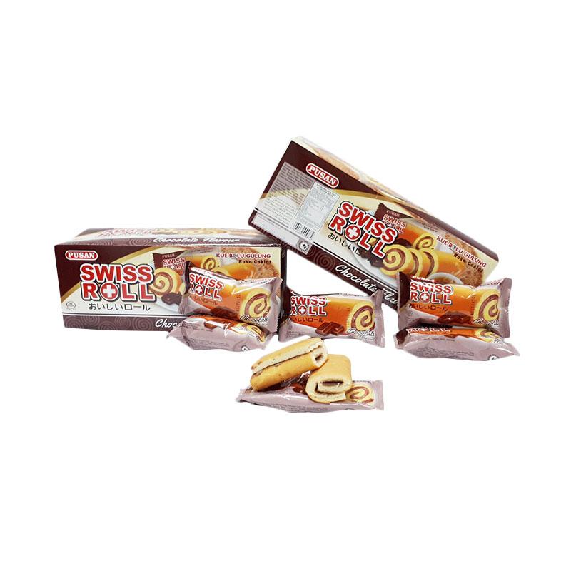 Pusan Swiss Roll Rasa Cokelat 1 Pcs Kotak Box Isi 18